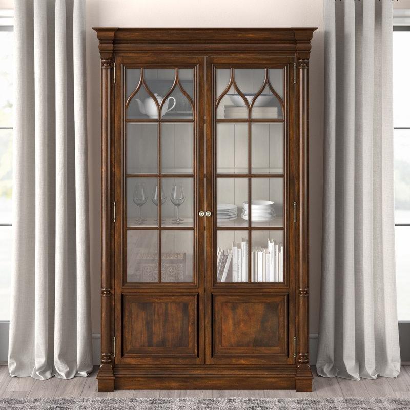 Antik Beyaz Kontrastlı Koyu Ahşap MDF Kemerli Dokunmatik Aydınlatmalı Vitrin - Gümüşlük - 132x46x213 cm - 157228