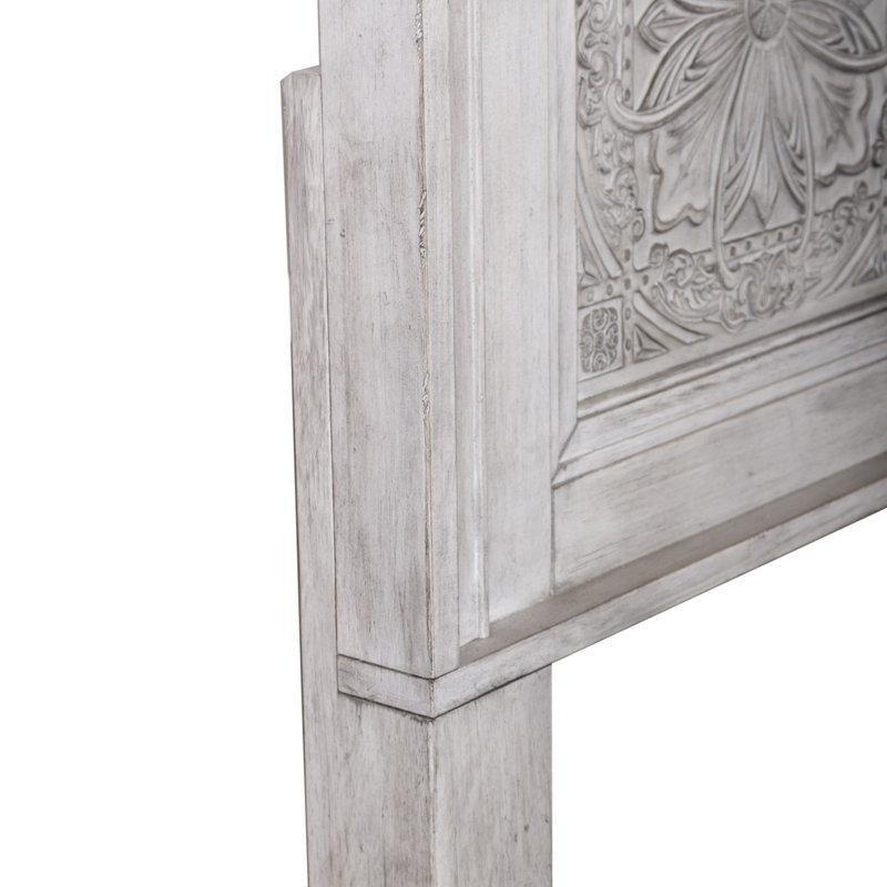 Antik Beyaz Masif Ahşap Oymalı Eskitme Panel Yatak Başlığı - 204 cm - 144750