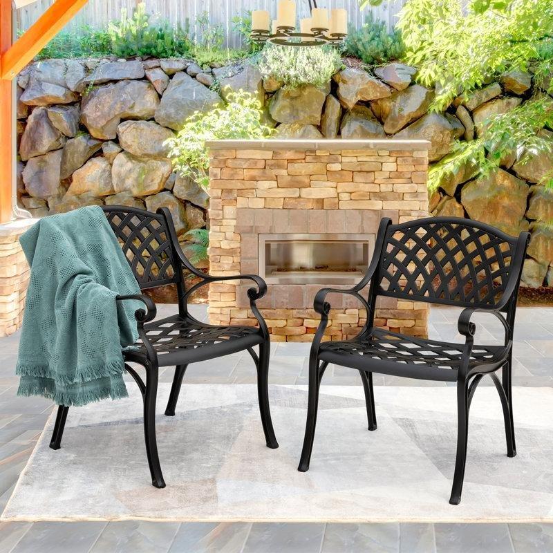Antik Bronz Döküm Alüminyum Kolçaklı Ferforje Sandalye 2li Set - 145938