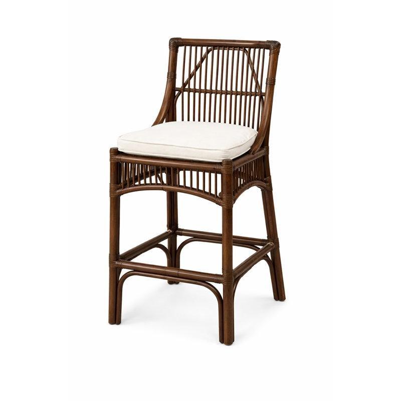 Antik Kahverengi Döşemeli Tam Sırtlı Dört Ayaklı Hasır Bar Sandalyesi - 77 cm - 148275