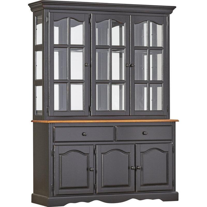 Antik Siyah Meşe Masif Ahşap Işıklı 2 Çekmeceli Vitrin - Gümüşlük - 142 cm - 157024