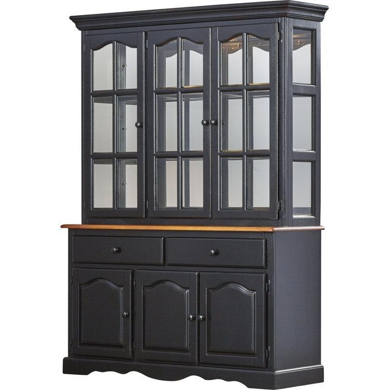 Antik Siyah Meşe Masif Ahşap Işıklı 2 Çekmeceli Vitrin - Gümüşlük - 142 cm - 157024