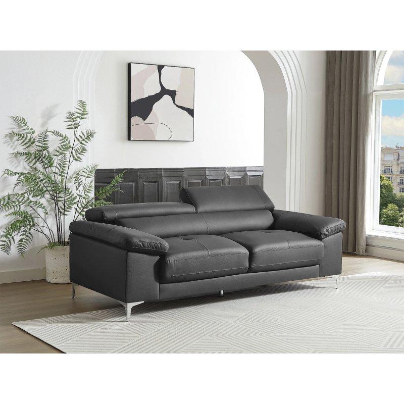 Antrasit Gri Deri Ayarlanabilir Başlıklı Üçlü Koltuk - 210 cm - 155347