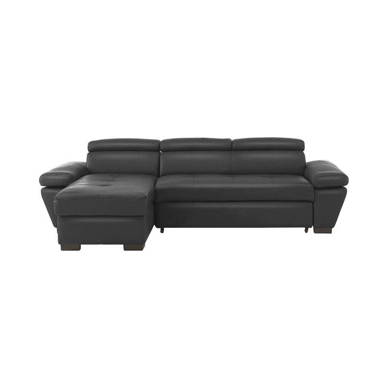 Antrasit Gri Deri Ayarlanabilir Başlıklı Yataklı Sandıklı Sol Köşe Koltuk - 256x154 cm - 155554