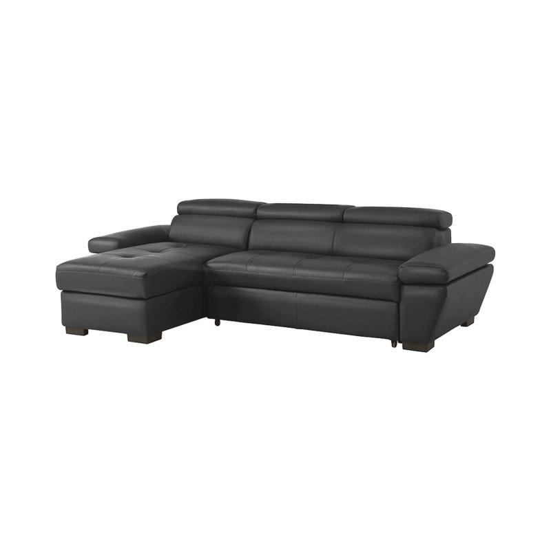 Antrasit Gri Deri Ayarlanabilir Başlıklı Yataklı Sandıklı Sol Köşe Koltuk - 256x154 cm - 155554