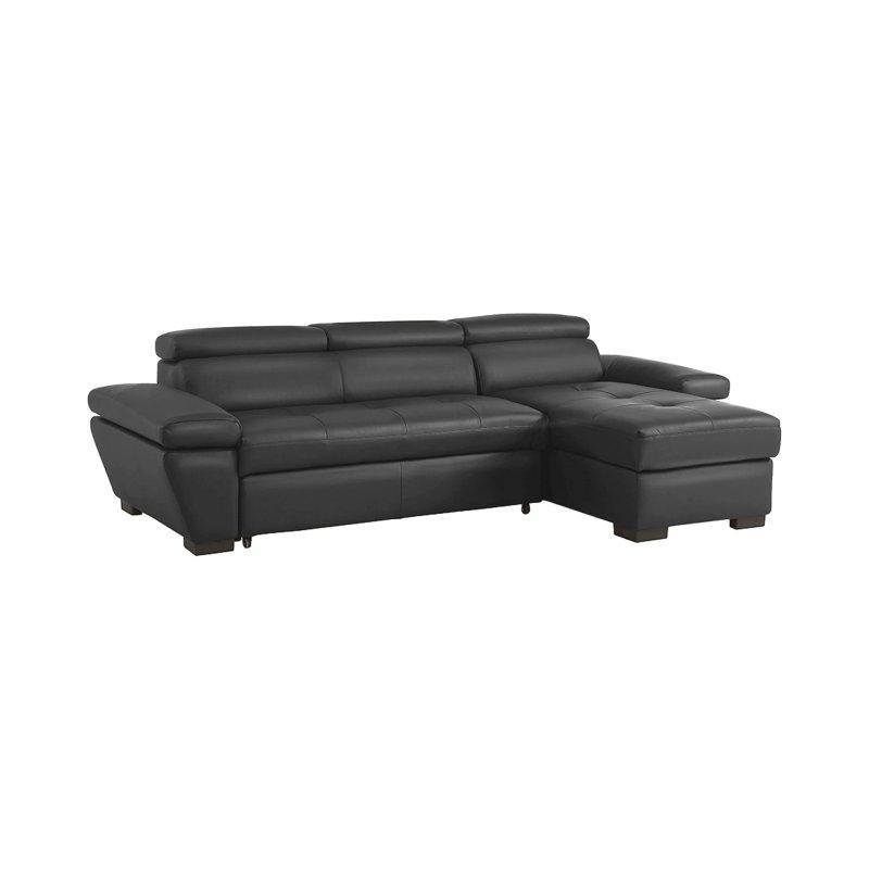 Antrasit Gri Deri Yataklı Sandıklı Ayarlanabilir Başlıklı Sağ Köşe Koltuk - 256 cm - 155551