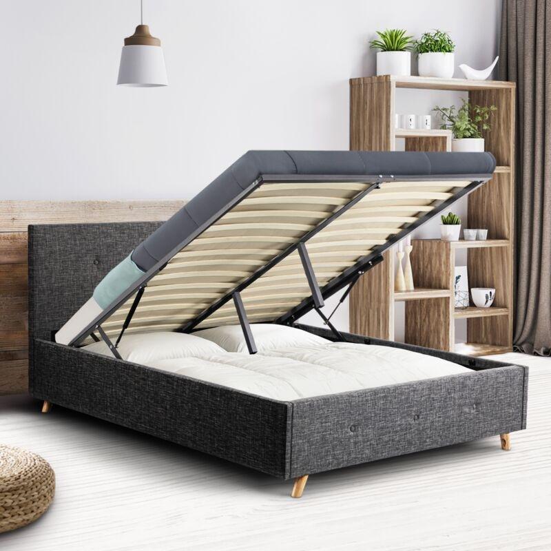 Antrasit Gri Kumaş Düğmeli Başlıklı Sandıklı İskandinav Baza - 140x190 cm - 143854