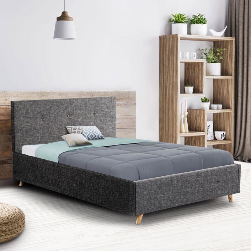 Antrasit Gri Kumaş Düğmeli Başlıklı Sandıklı İskandinav Baza - 140x190 cm - 143854