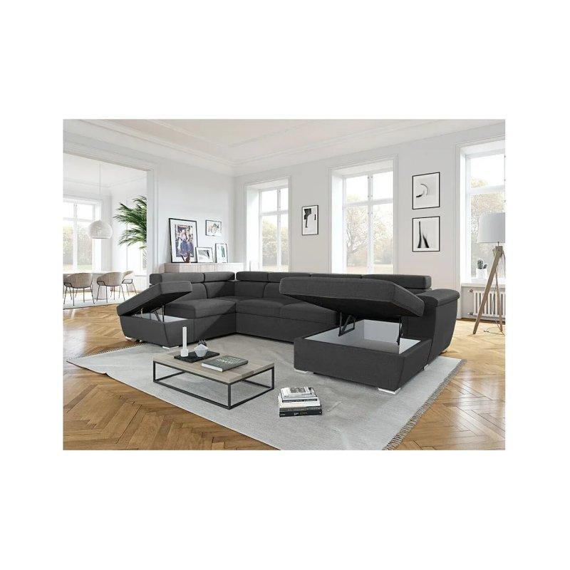 Antrasit Gri Kumaş Yataklı Sandıklı Sol Köşe Panoramik 6 Kişilik Koltuk - 321x188 cm - 155911