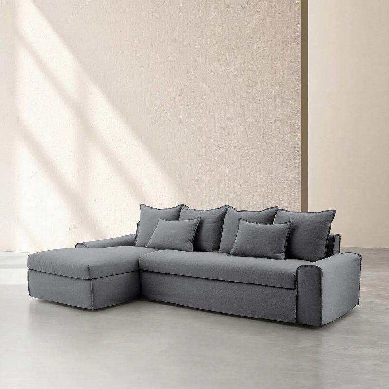 Antrasit Gri Pamuk ve Keten Kumaş Kuş Tüyü Dolgulu Kılıfı Çıkarılabilir Sol Köşe Koltuk - 303x163 cm - 154573