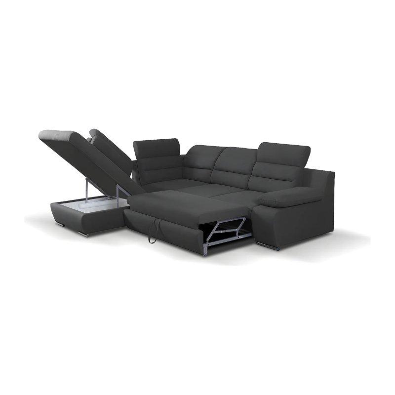 Antrasit Kumaş Ayarlanabilir Başlıklı Yataklı Yönü Değiştirilebilir Köşe Koltuk - 269 cm - 155560