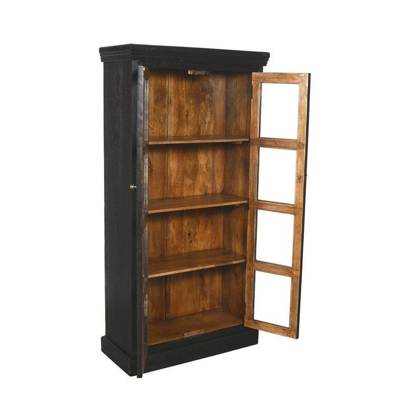 Antrasit Masif Mango Ağacı Cam Kapaklı 3 Raflı Vitrin Gümüşlük - 92x41x183 cm - 156787