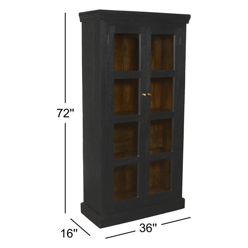 Antrasit Masif Mango Ağacı Cam Kapaklı 3 Raflı Vitrin Gümüşlük - 92x41x183 cm - 156787