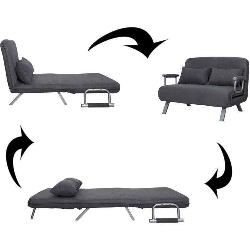 Antrasit Süet Metal Ayaklı Yatak Olabilen İki Kişilik Koltuk - 111x80 cm - 153764