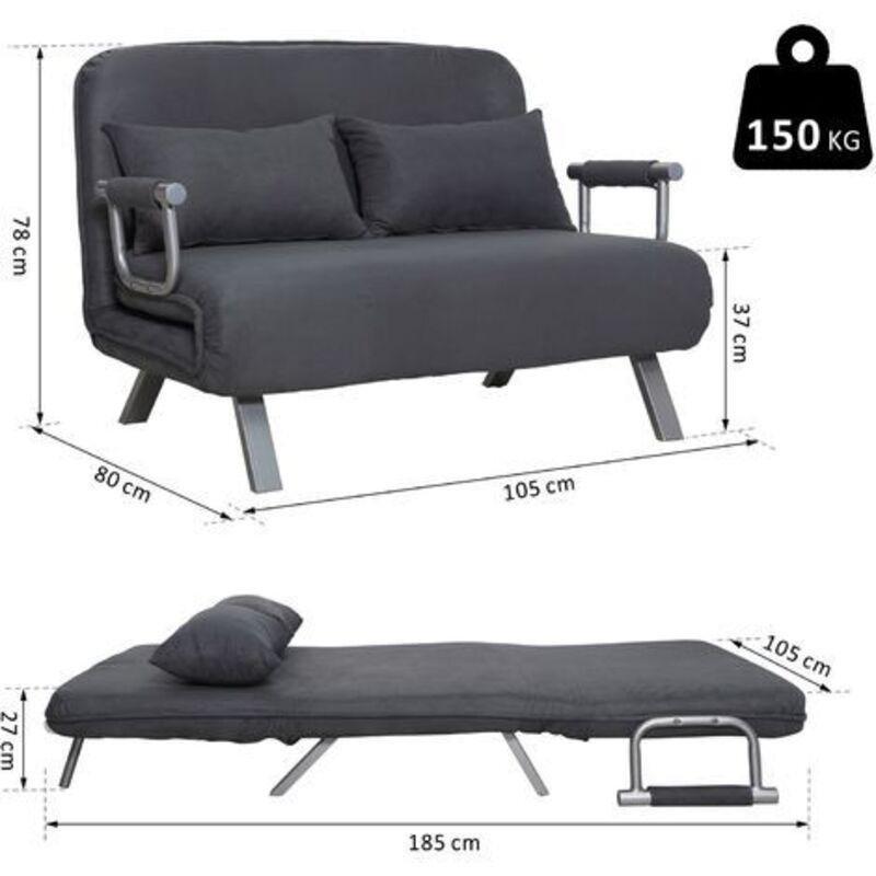 Antrasit Süet Metal Ayaklı Yatak Olabilen İki Kişilik Koltuk - 111x80 cm - 153764