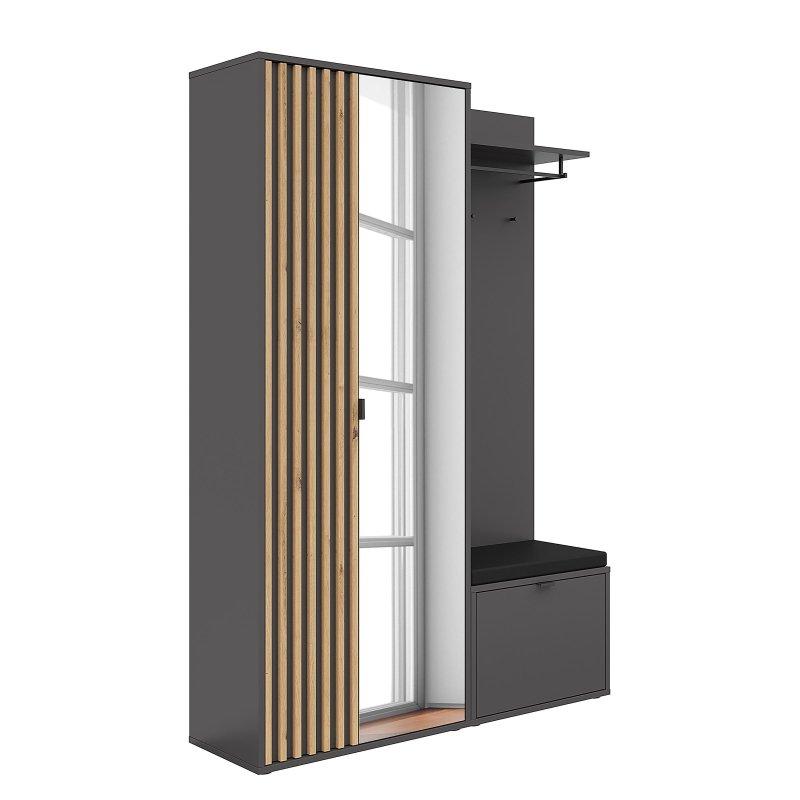 Antrasit ve Ahşap Desenli Sunta Frenli Kapaklı Portmanto Vestiyer - 135 cm - 158737