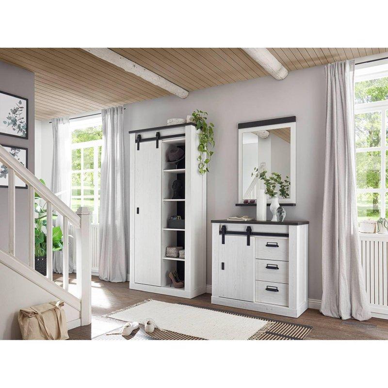 Antrasit ve Beyaz Suntalam 3 Parçalı Aynalı Çekmeceli Portmanto Vestiyer Seti - 206x201 cm - 159136