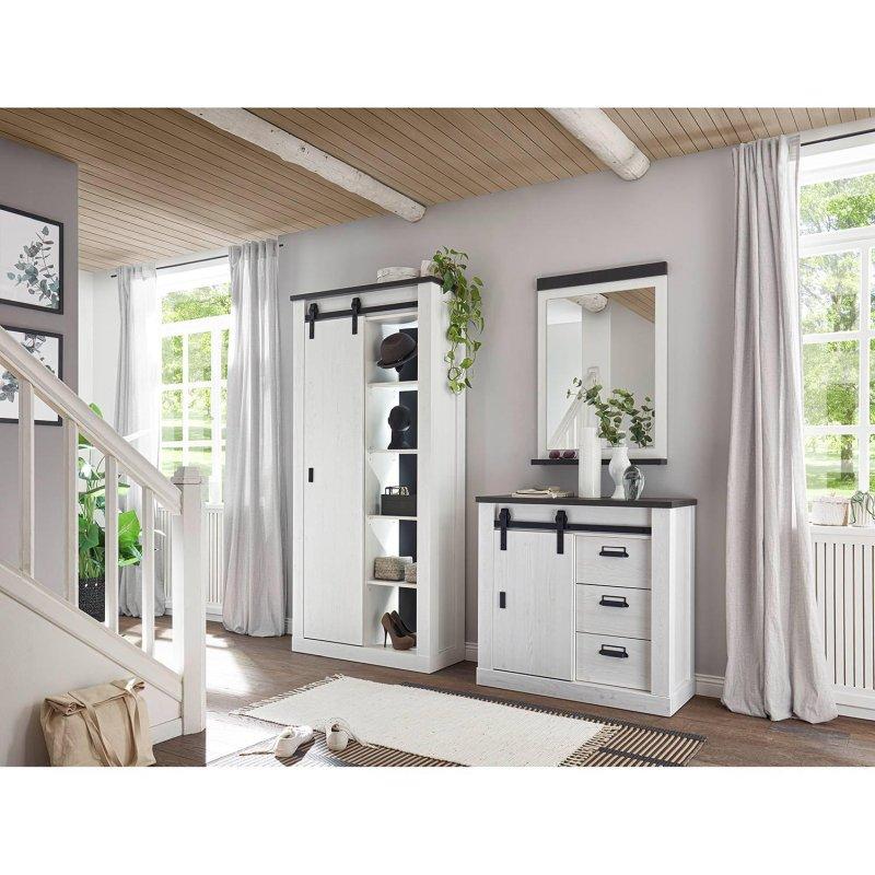Antrasit ve Beyaz Suntalam 3 Parçalı Aynalı Çekmeceli Portmanto Vestiyer Seti - 206x201 cm - 159136