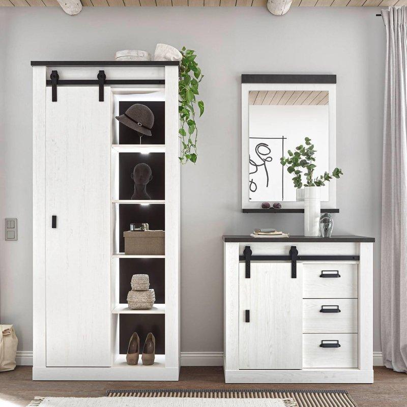 Antrasit ve Beyaz Suntalam 3 Parçalı Aynalı Çekmeceli Portmanto Vestiyer Seti - 206x201 cm - 159136