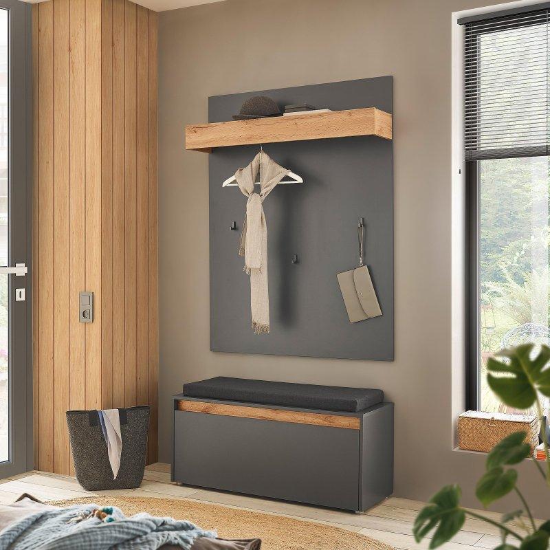 Antrasit Wotan Meşe Suntalam Oturaklı 2 Parçalı Portmanto Vestiyer - 160x200 cm - 158653