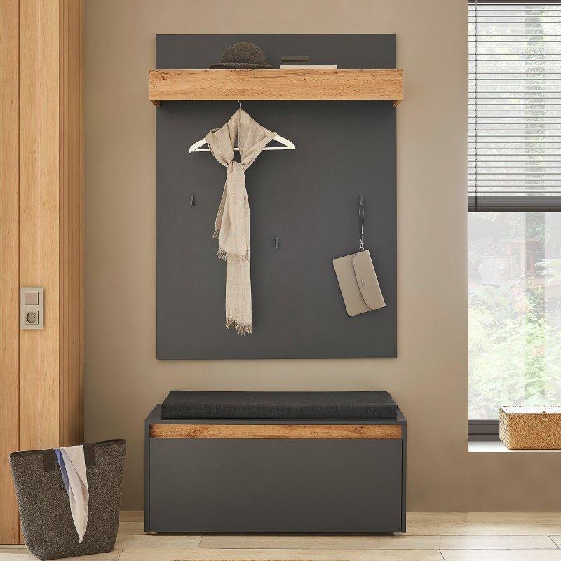 Antrasit Wotan Meşe Suntalam Oturaklı 2 Parçalı Portmanto Vestiyer - 160x200 cm - 158653