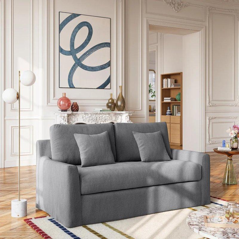 Arduvaz Grisi Pamuklu Keten Kılıfı Çıkarılabilir Kuş Tüyü Dolgulu İkili Koltuk - 183 cm - 154653