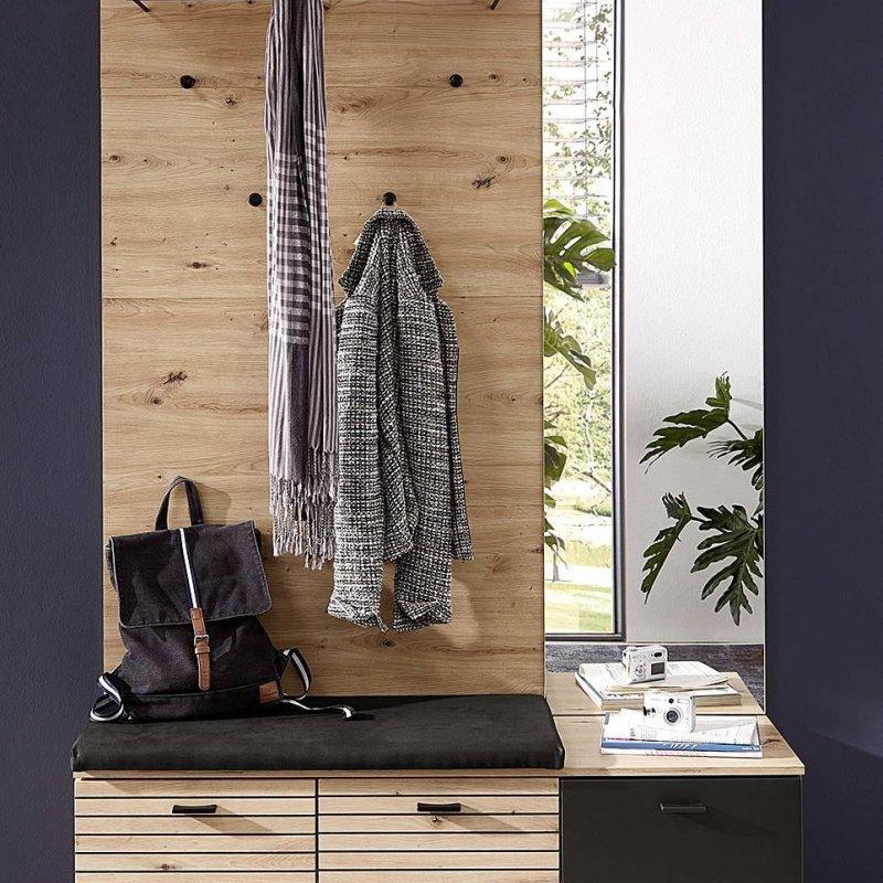 Artisan Meşe Rengi Çıtalı Aynalı ve Oturaklı Portmanto Vestiyer Seti - 126 cm - 159322