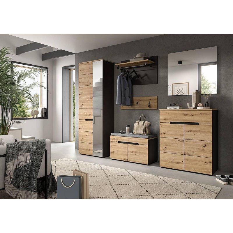 Artisan Meşe ve Antrasit Sunta 5 Parçalı Aynalı Oturaklı Portmanto Vestiyer - 175x180 cm - 159292