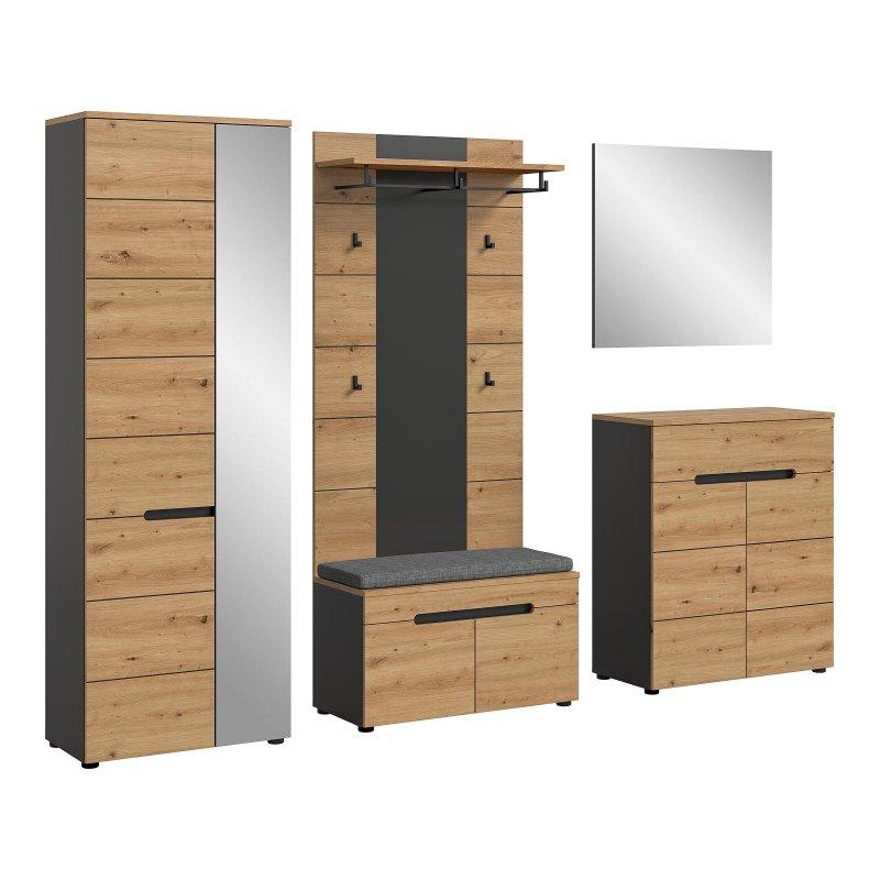 Artisan Meşe ve Antrasit Suntalam 5 Parçalı Aynalı Oturaklı Portmanto Vestiyer - 255 cm - 159133