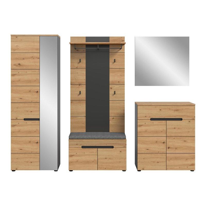 Artisan Meşe ve Antrasit Suntalam 5 Parçalı Aynalı Oturaklı Portmanto Vestiyer - 255 cm - 159133