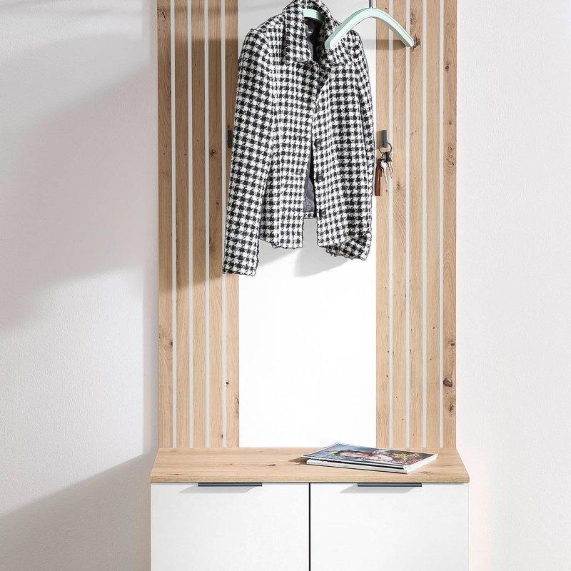 Artisan Meşe ve Beyaz Suntalam Çıtalı Oturaklı Portmanto Vestiyer - 80x195 cm - 158956