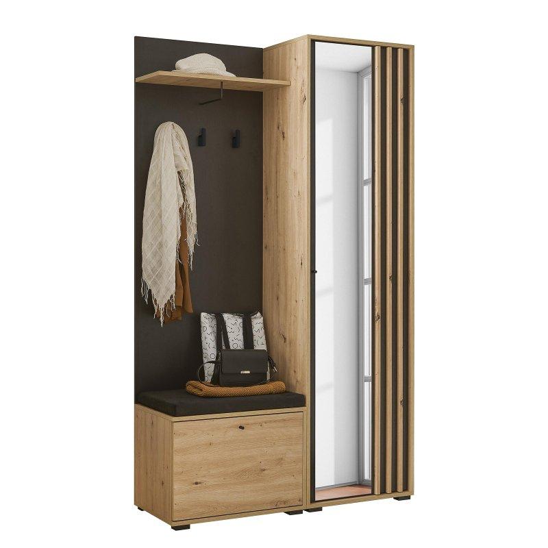 Artisan Meşe ve Siyah Aynalı Çıtalı Portmanto Vestiyer - 114x197x40 cm - 159109