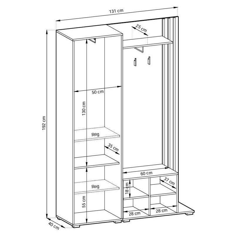 Artisan Meşe ve Siyah Aynalı Oturaklı Çıtalı Portmanto Vestiyer - 131 cm - 158971