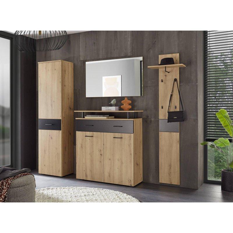 Artizan ve Grafit Rengi 4 Parçalı Aynalı Çekmeceli Portmanto Vestiyer Seti - 270x203 cm - 158935