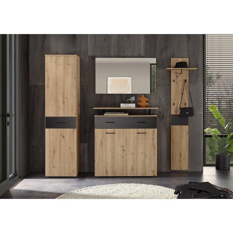 Artizan ve Grafit Rengi 4 Parçalı Aynalı Çekmeceli Portmanto Vestiyer Seti - 270x203 cm - 158935