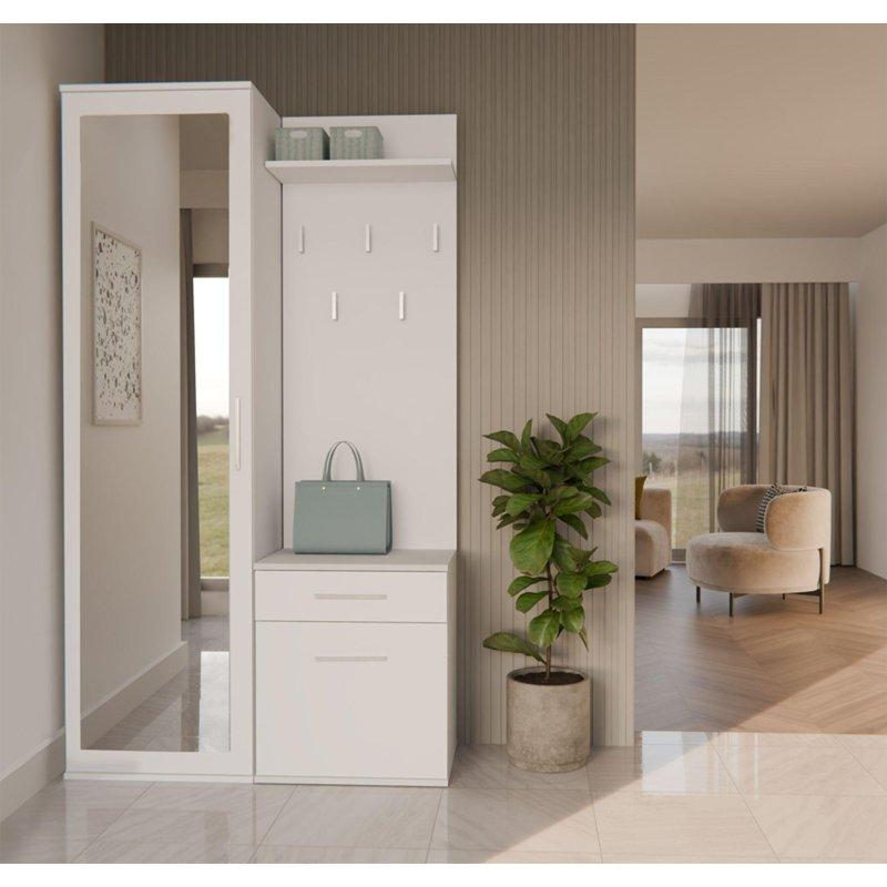 Aynalı Çekmeceli ve Raflı Lamine Sunta Portmanto Vestiyer Seti - 100x180 cm - 159076