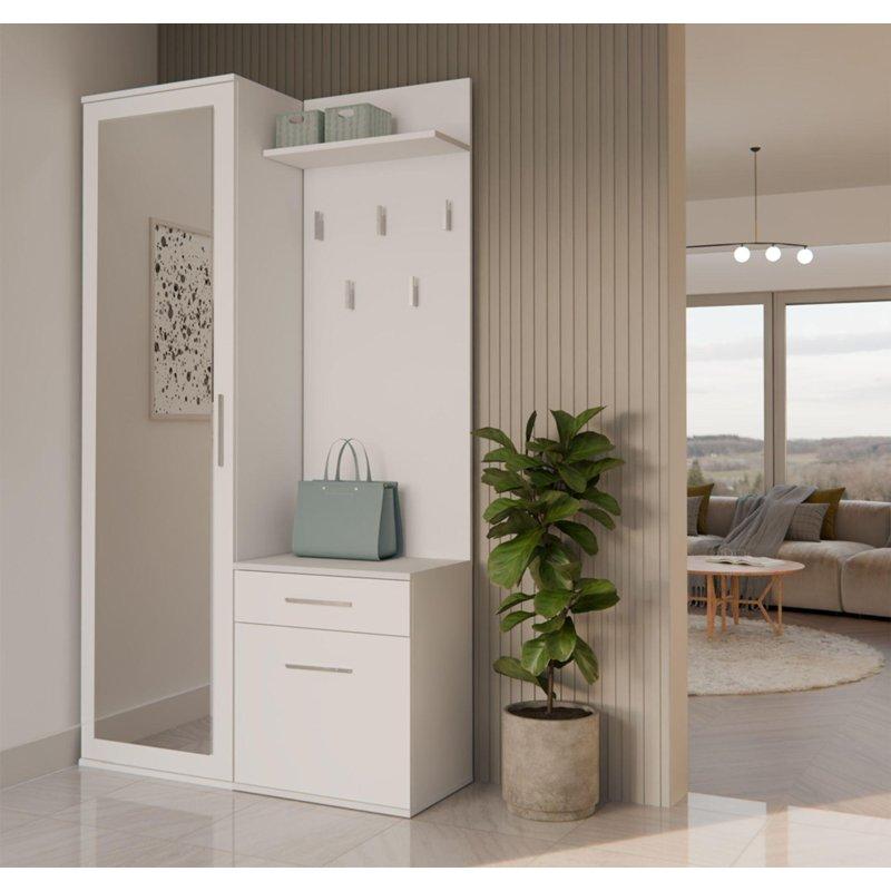 Aynalı Çekmeceli ve Raflı Lamine Sunta Portmanto Vestiyer Seti - 100x180 cm - 159076