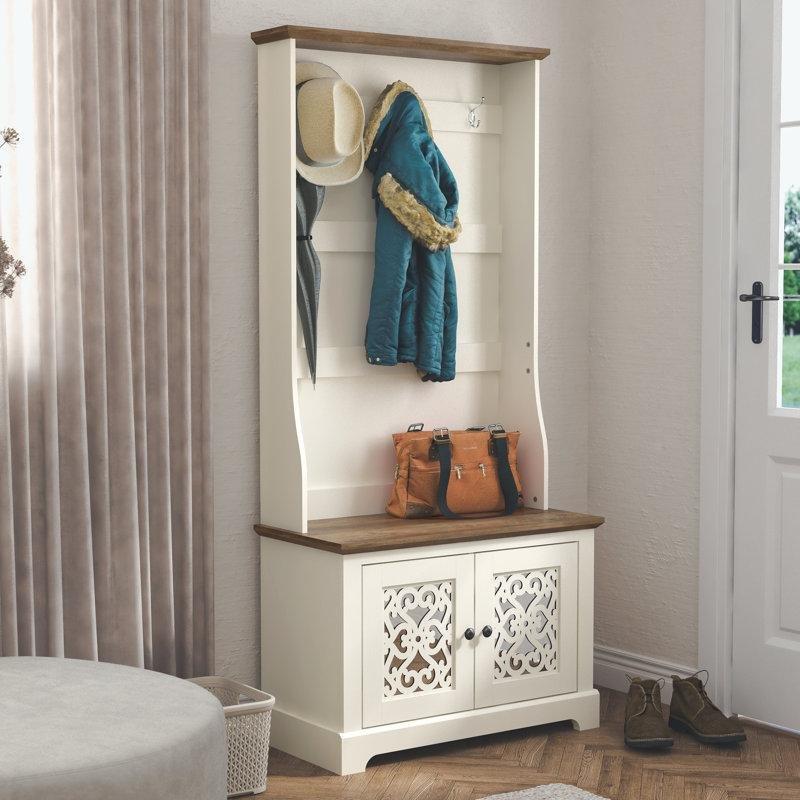 Aynalı Oturaklı Dolaplı Sunta Portmanto Vestiyer - 80 cm - 159838