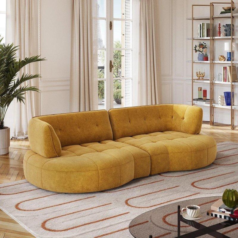 Bal Rengi Kapitoneli İleri-Geri Hareketli Sırt Mekanizmalı 4 Kişilik Kumaş Koltuk - 284 cm - 155006