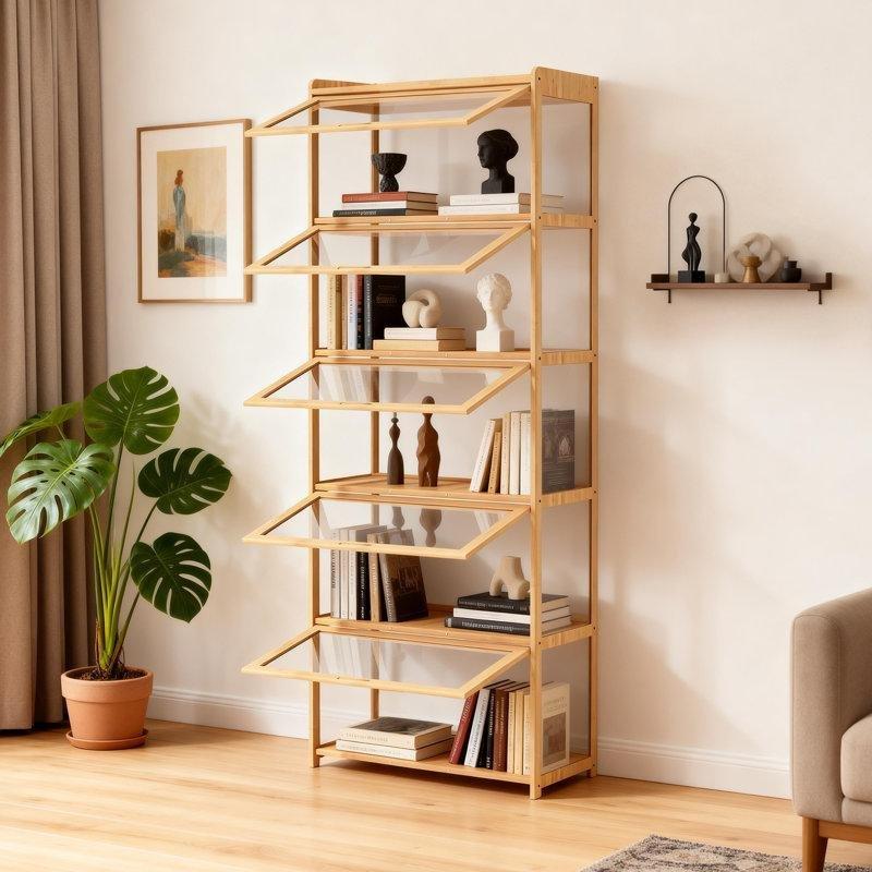 Bambu Akrilik Kapaklı 5 Raflı Camlı Oyuncak Dolabı - 172x70x35 cm - 149802