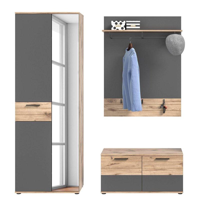 Bazalt Gri MDF 3 Parçalı Oturaklı Portmanto Vestiyer - 175x200 cm - 158707