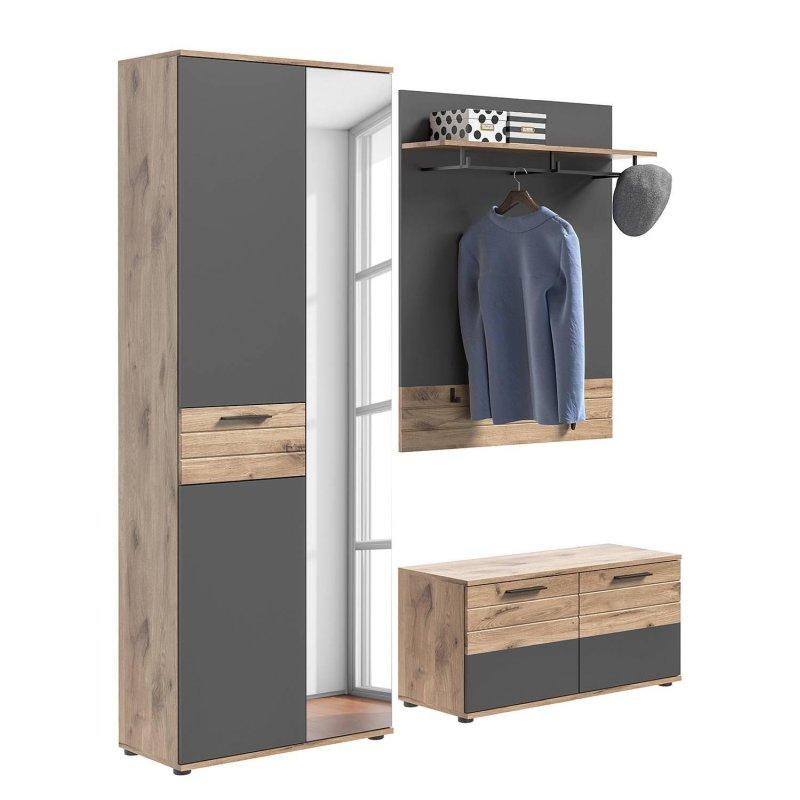 Bazalt Gri MDF 3 Parçalı Oturaklı Portmanto Vestiyer - 175x200 cm - 158707