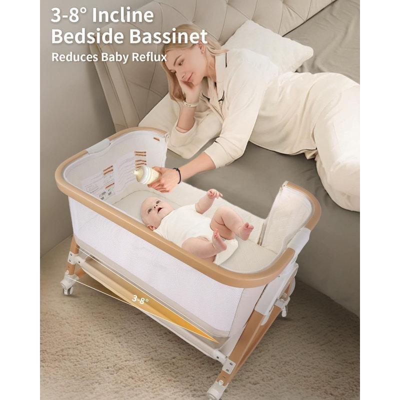 Bej Alüminyum Katlanabilir Tekerlekli Cibinlikli 4ü 1 Arada Anne Yanı Beşik - 102x61 cm - 161848