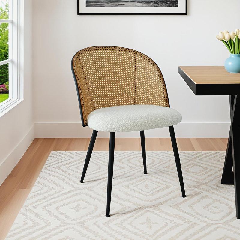 Bej Bukle Kumaş Döşemeli Metal Ayaklı 4lü Rattan Sandalye - 146304