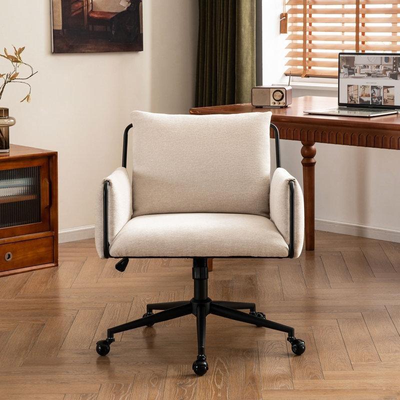 Bej Bukle Kumaş Geniş Oturumlu Metal Ayaklı Döner Sandalye - 145845