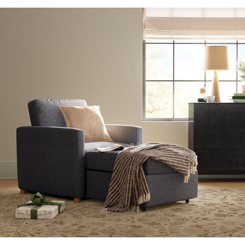 Bej Bukle Kumaş Masif Ahşap Kırlentli Yataklı Tekli Koltuk - 93 cm - 156325