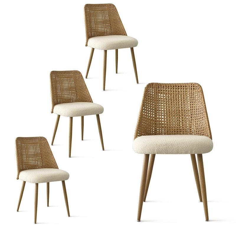 Bej Bukle Kumaş Metal Ayaklı 4lü Set Rattan Sandalye - 146352