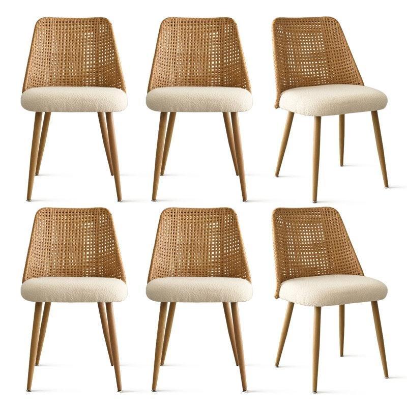 Bej Bukle Kumaş Metal Ayaklı El Yapımı Sırtlı 6lı Rattan Sandalye Seti - 146322