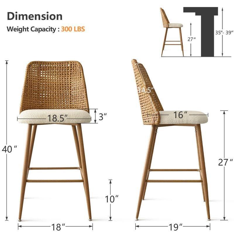 Bej Bukle Kumaş Metal Tam Sırt Destekli 4lü Set Hasır Bar Sandalyesi - 69 cm - 148293