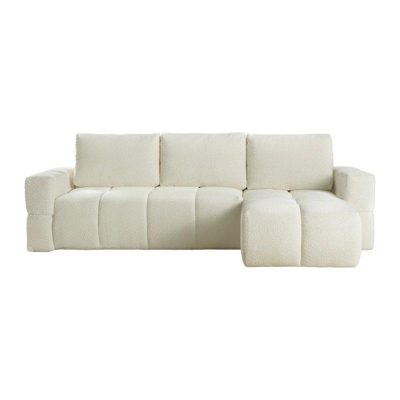 Bej Bukle Kumaş Sandıklı Yataklı Yönü Değiştirilebilir Kapitoneli Köşe Koltuk - 301x178 cm - 156061
